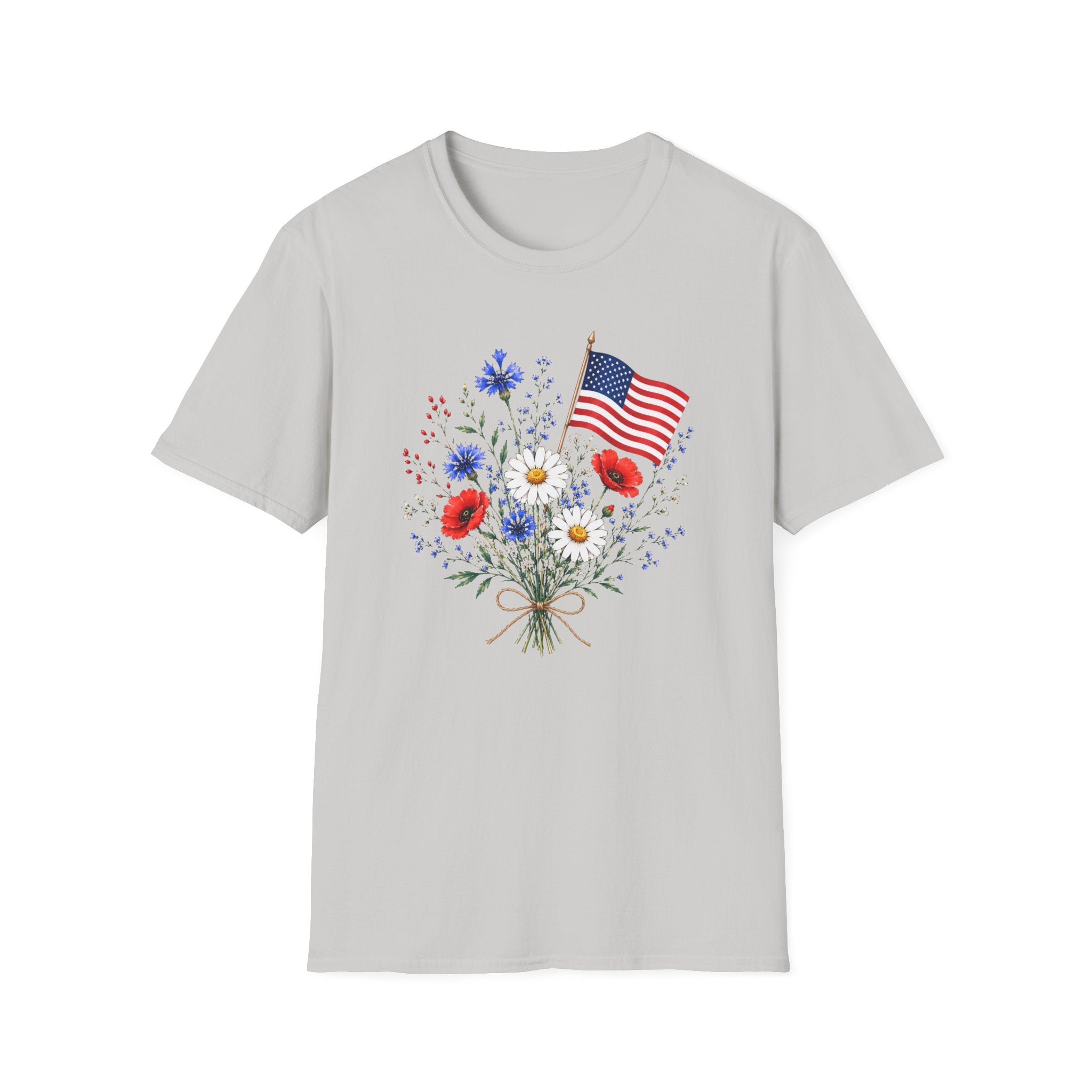Patriotic Floral Bouquet Graphic Tee - 4th of July Wildflower T-Shirt
