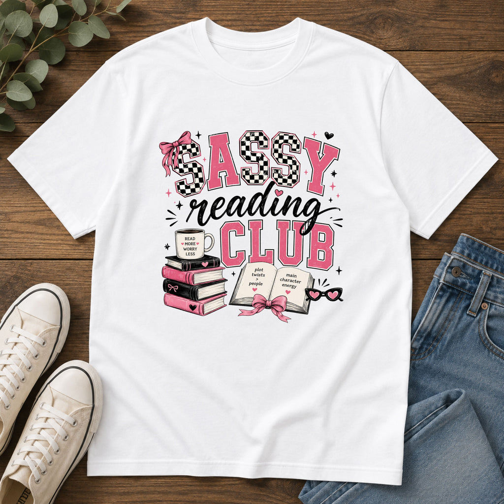 Sassy Reading Club T-Shirt — Playful Pink Book Lover Tee