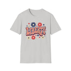 Liberty Retro USA Tee, Vintage Red White Blue Shirt, Patriotic Floral Graphic Top, Fourth of July Celebration Outfit Unisex Softstyle T-Shirt