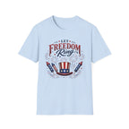 Let Freedom Ring T-Shirt | Patriotic Uncle Sam Hat Graphic Tee, Fourth Of July Charcoal Fireworks Top