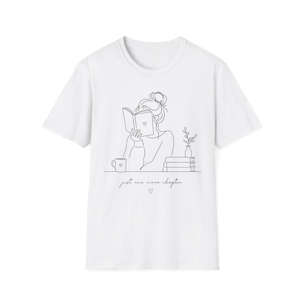 Minimal Line Art Reading Tee — "Just One More Chapter" T-Shirt