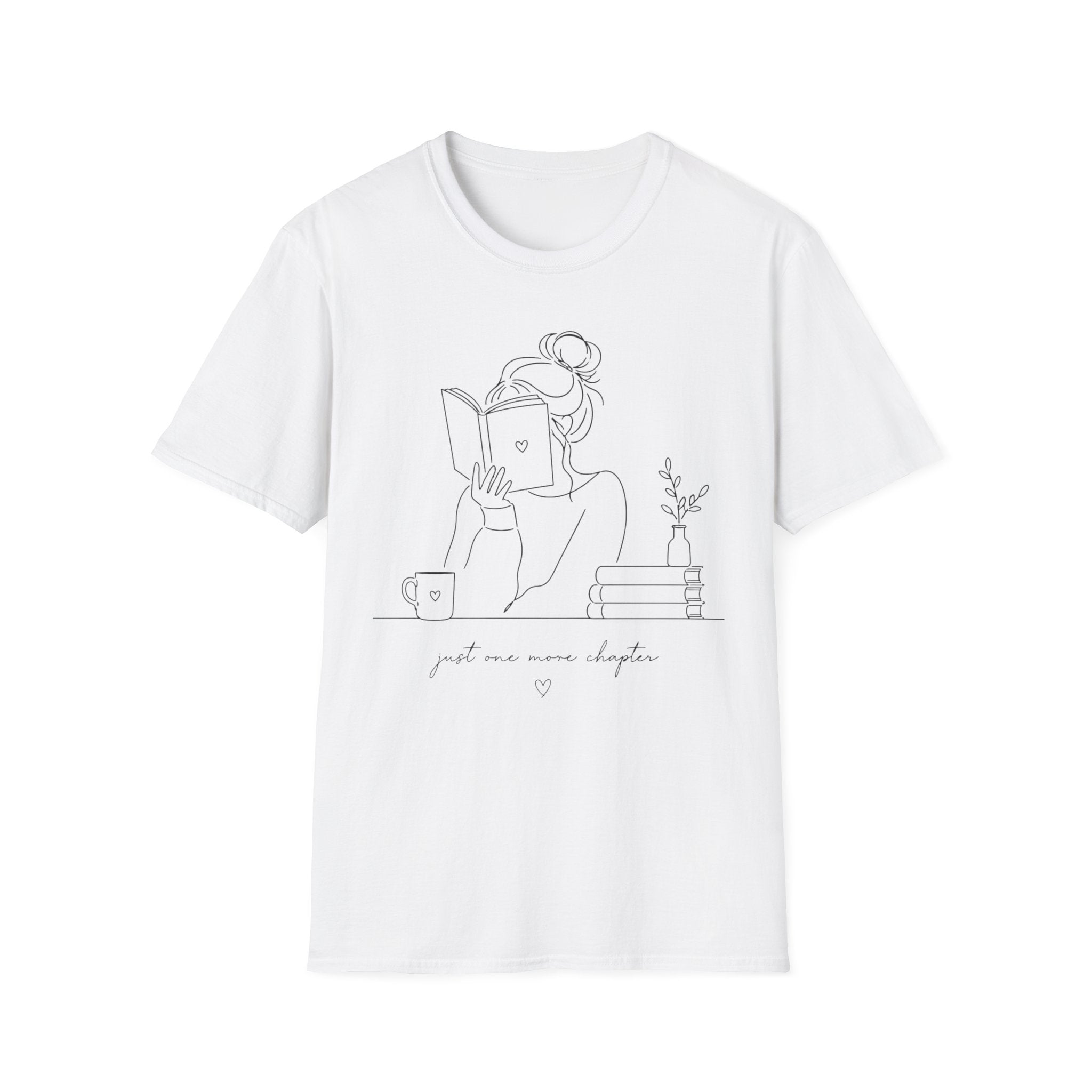 Minimal Line Art Reading Tee — "Just One More Chapter" T-Shirt