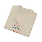 Happy 4th of July Sparkle Bow T-Shirt, Coquette Patriotic Sparkle Star Tee, Feminine Independence Day Shirt, Cute Mixed Typography 4th July