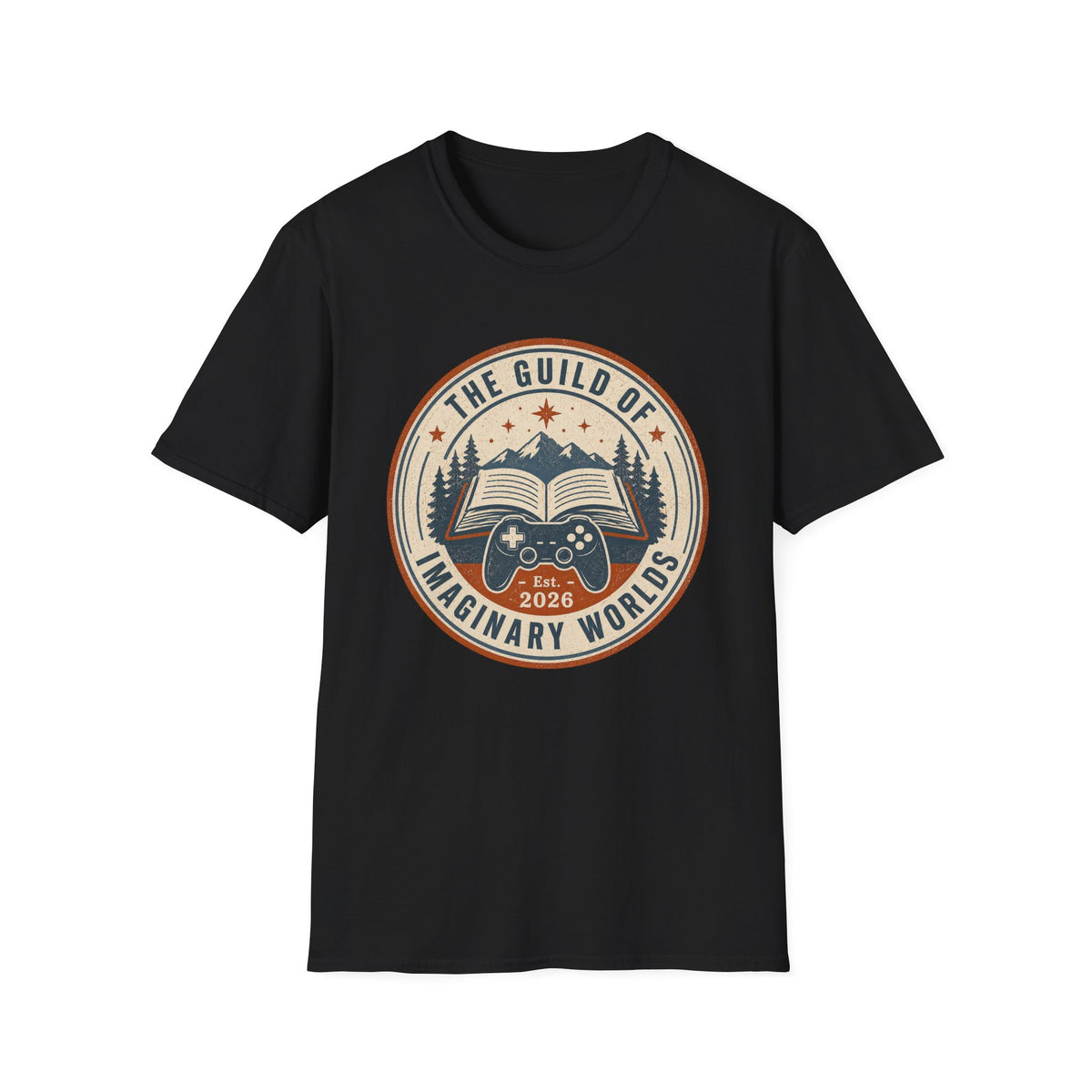 Guild of Imaginary Worlds T‑Shirt — Vintage Book & Adventure Logo