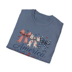 America 250 Years of Freedom Bow Shirt, Coquette Patriotic Trio Bow Tee 1776 2026, 4th of July Women's Vintage Bow T-Shirt, Gingham Stars Floral Patriotic Anniversary Gift