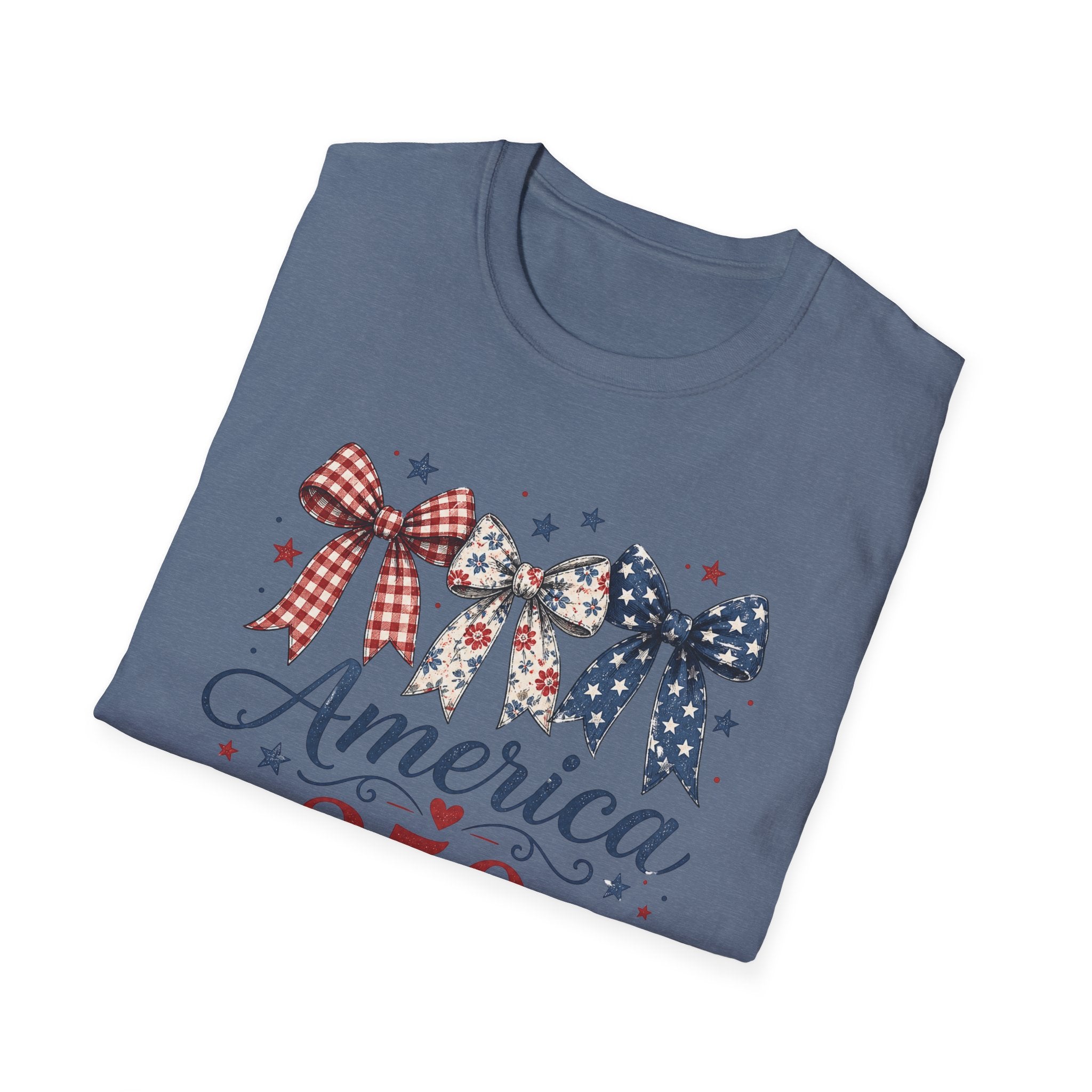 America 250 Years of Freedom Bow Shirt, Coquette Patriotic Trio Bow Tee 1776 2026, 4th of July Women's Vintage Bow T-Shirt, Gingham Stars Floral Patriotic Anniversary Gift