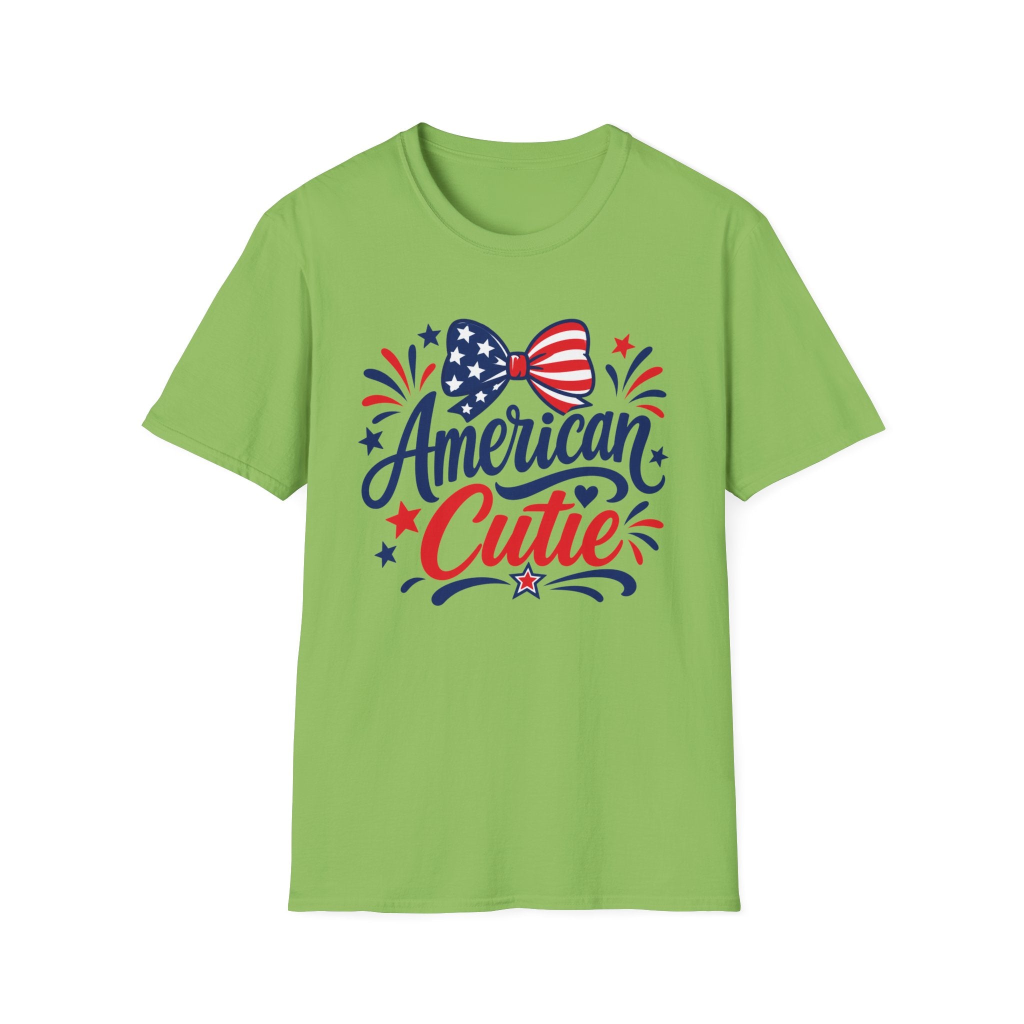 American Cutie Patriotic Bow Tee, Red White Blue Fireworks Shirt, Cute USA Fourth of July Outfit, Festive American Graphic Top T-Shirt