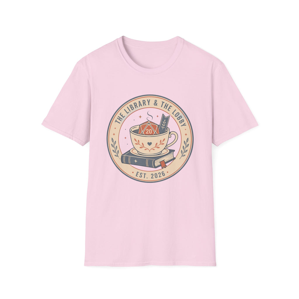 Library & The Lobby Tea Cup T‑Shirt — 'The Library & The Lobby' Vintage Bookstore Tee