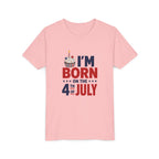 Born on the 4th of July Tee, Patriotic Birthday USA Shirt, Red White Blue Cupcake Graphic Top, Independence Day Celebration Outfit Youth Short Sleeve Tee