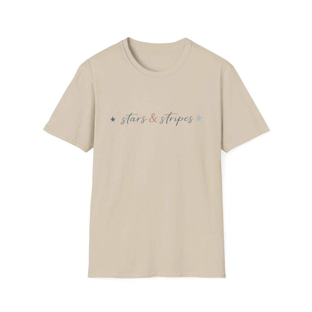 Stars and Stripes Script T-Shirt, 4th of July, Minimalist Patriotic Tee, Subtle Patriotic Gift, Dainty Script America Independence Day