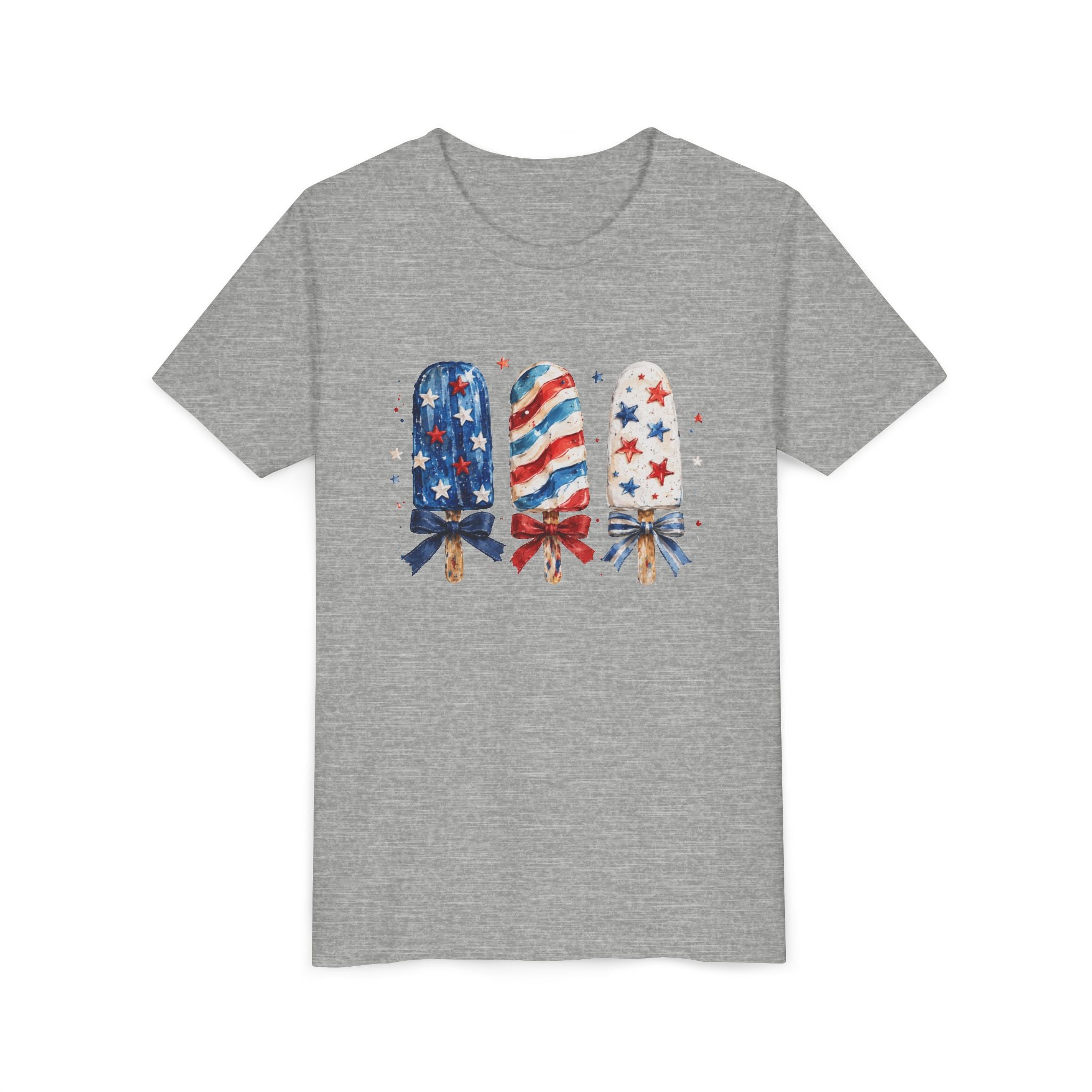 Patriotic Popsicle Trio Tee, Red White Blue Bow Shirt, Cute USA Summer Graphic Top, Fourth of July Celebration Outfit Youth Short Sleeve Tee