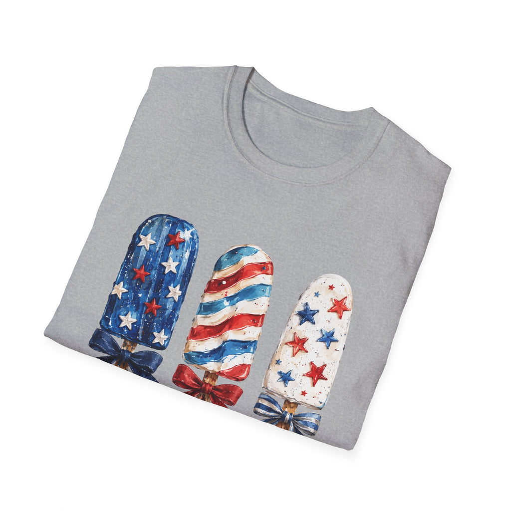 Patriotic Popsicle T-Shirt | Fourth Of July Watercolor Ice Pop Graphic Tee, Coquette Bow Summer Holiday Top
