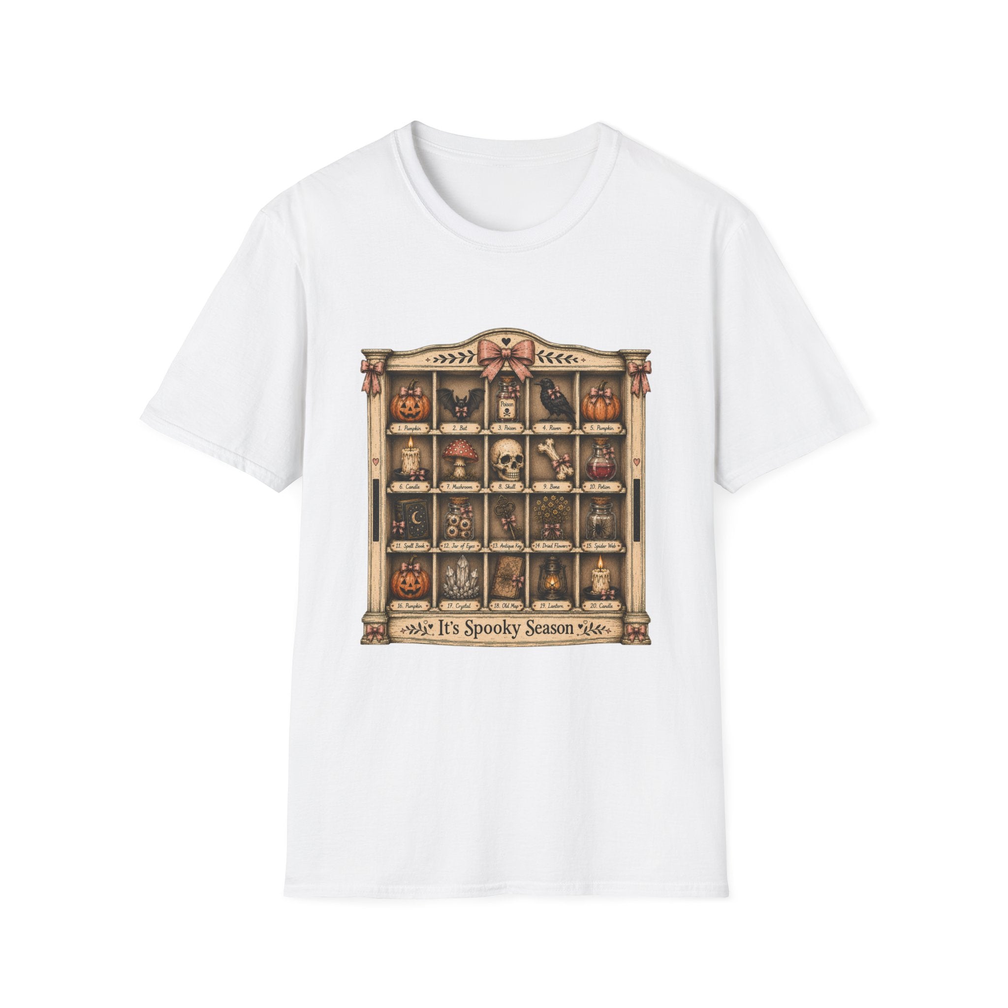 Halloween Curio Cabinet T-Shirt — Vintage Spooky Season Shelf Display