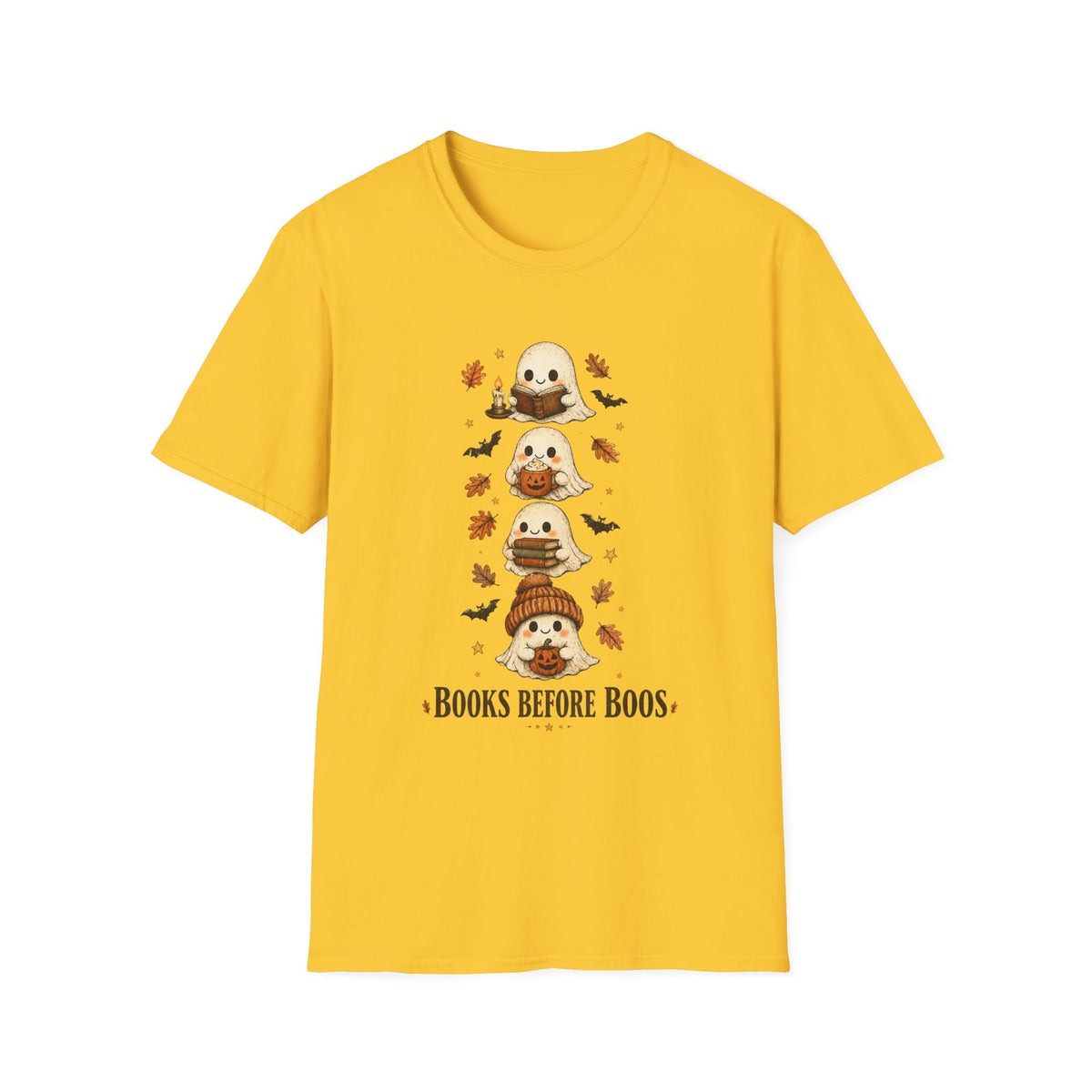 Ghost Stack T‑Shirt — "Books Before Boos" Cute Halloween Reading Tee