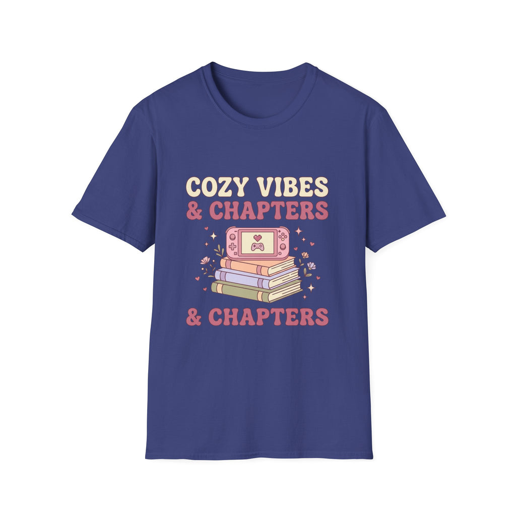 Cozy Vibes & Chapters T-Shirt — Cute Gamer + Booklover Graphic Tee