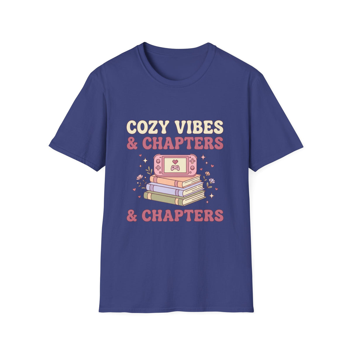 Cozy Vibes & Chapters T-Shirt — Cute Gamer + Booklover Graphic Tee