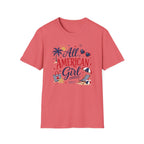 All American Girl Graphic Tee - Patriotic 4th of July Summer Beach T-Shirt