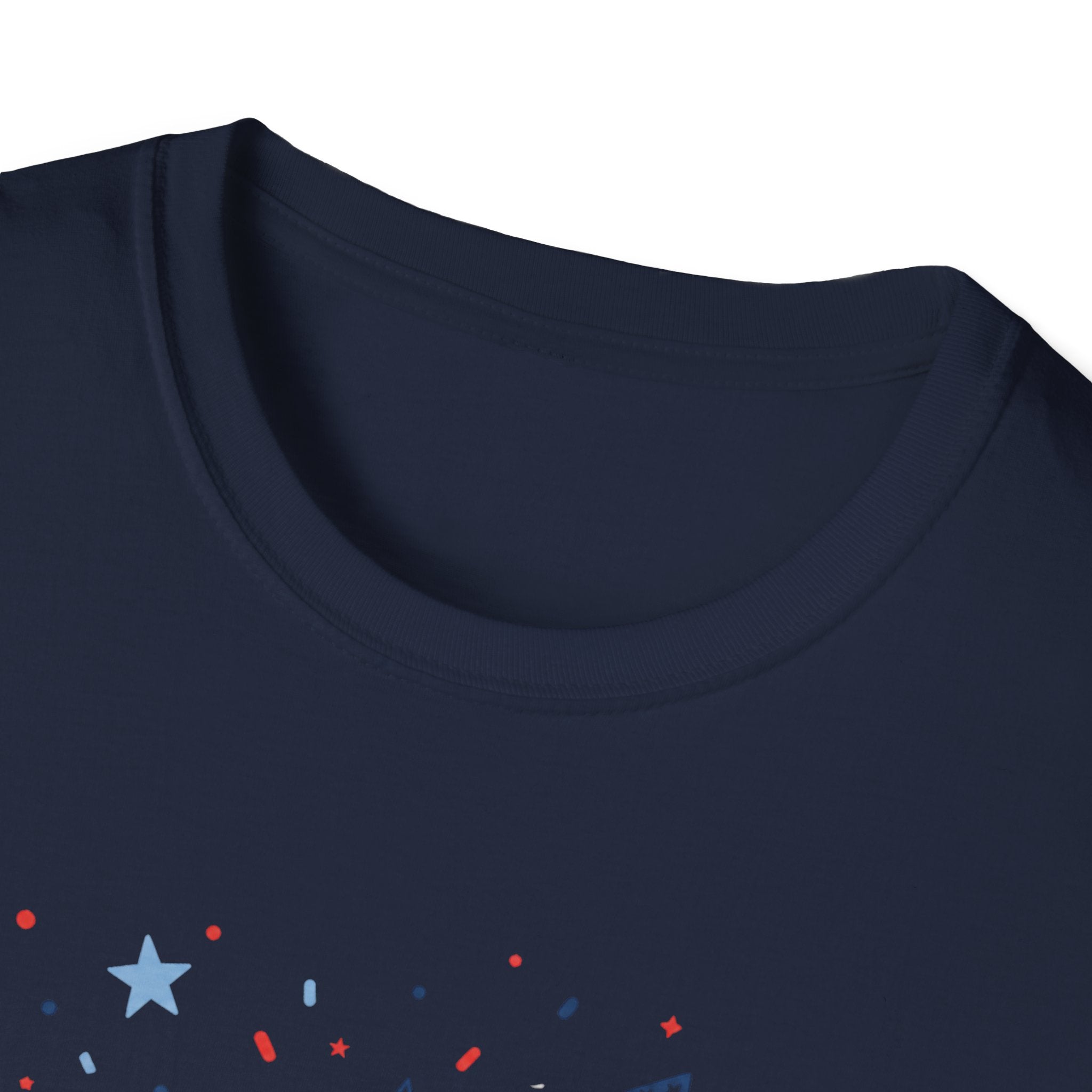 Patriotic Doodle Collage T-Shirt, Cute 4th of July Bow Heart Flag Confetti Tee, Whimsical Festive America Shirt, Coquette Patriotic Icon Scatter Gift