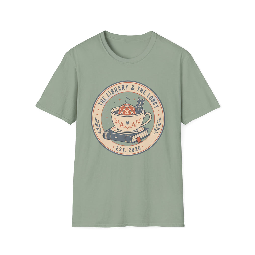 Library & The Lobby Tea Cup T‑Shirt — 'The Library & The Lobby' Vintage Bookstore Tee