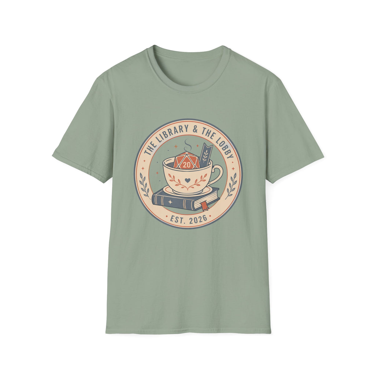 Library & The Lobby Tea Cup T‑Shirt — 'The Library & The Lobby' Vintage Bookstore Tee