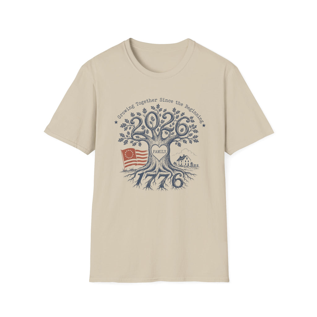 America 250th Anniversary Family Tree T-Shirt | Patriotic 1776 2026 Semiquincentennial Graphic Tee, USA Betsy Ross Flag Top
