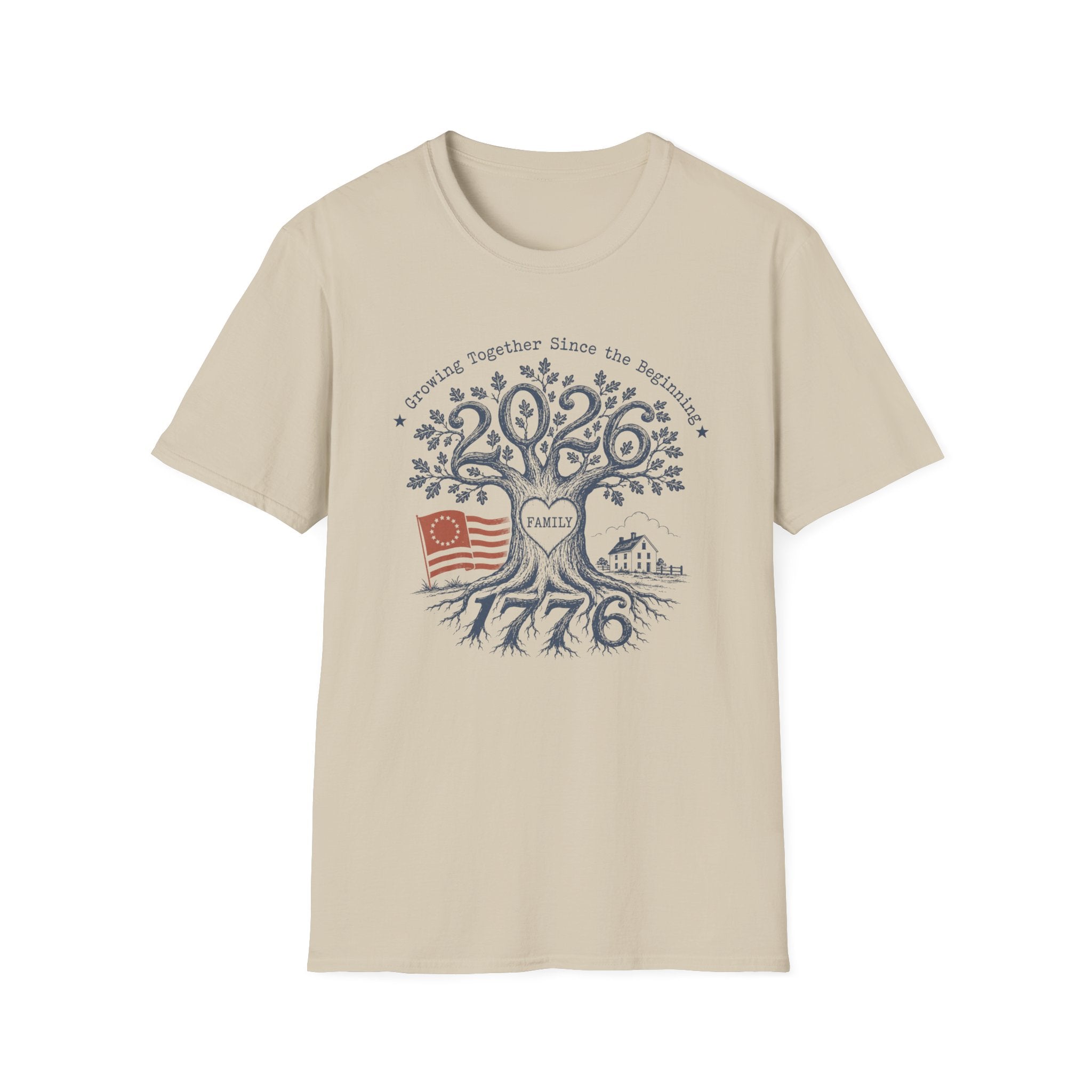 America 250th Anniversary Family Tree T-Shirt | Patriotic 1776 2026 Semiquincentennial Graphic Tee, USA Betsy Ross Flag Top