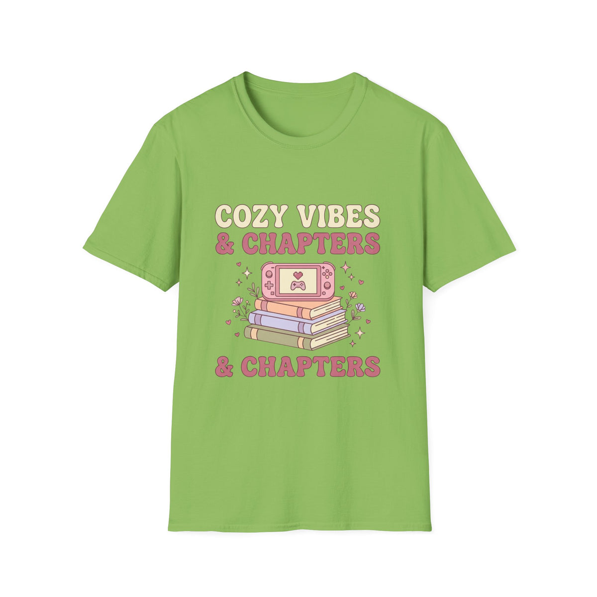Cozy Vibes & Chapters T-Shirt — Cute Gamer + Booklover Graphic Tee