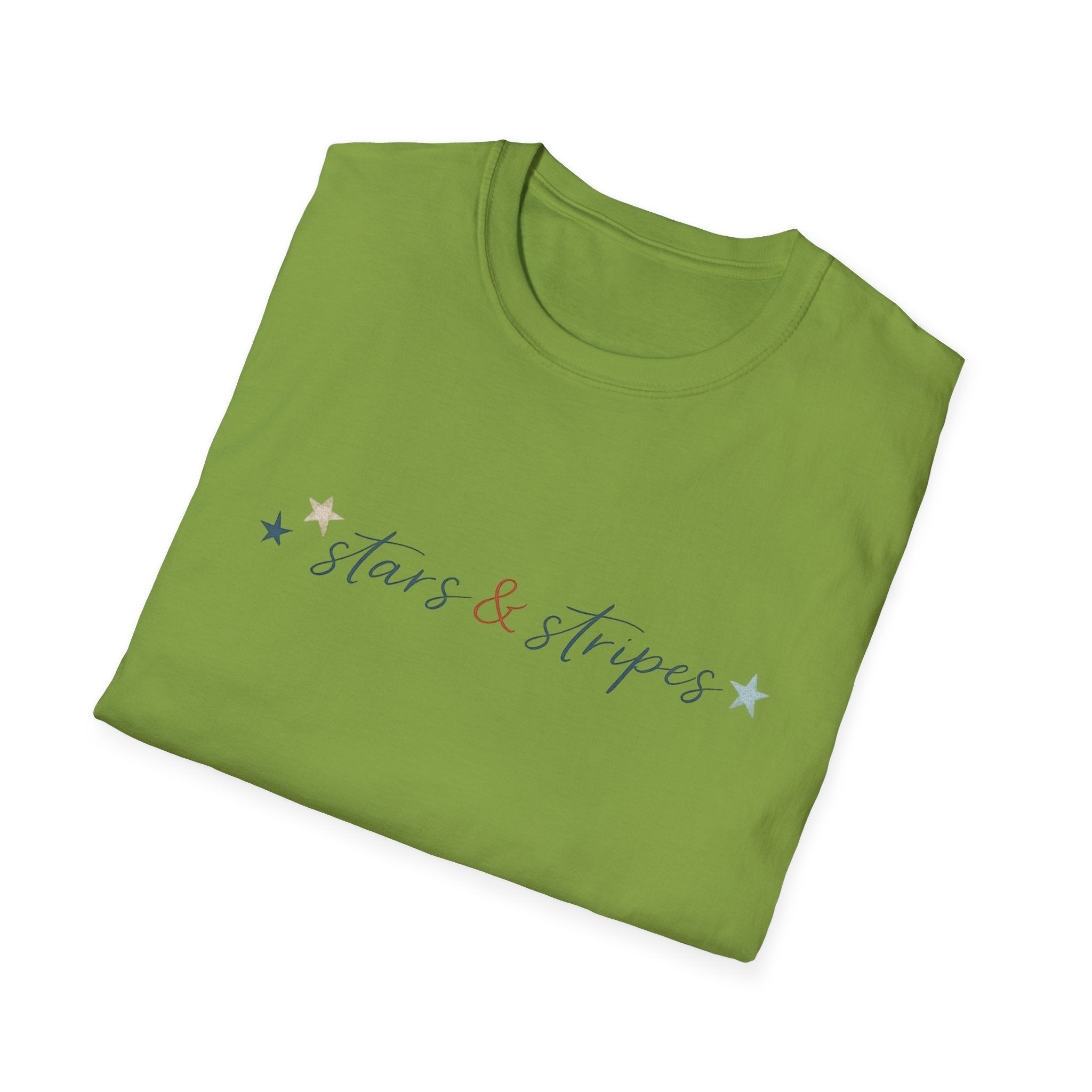 Stars and Stripes Script T-Shirt, 4th of July, Minimalist Patriotic Tee, Subtle Patriotic Gift, Dainty Script America Independence Day