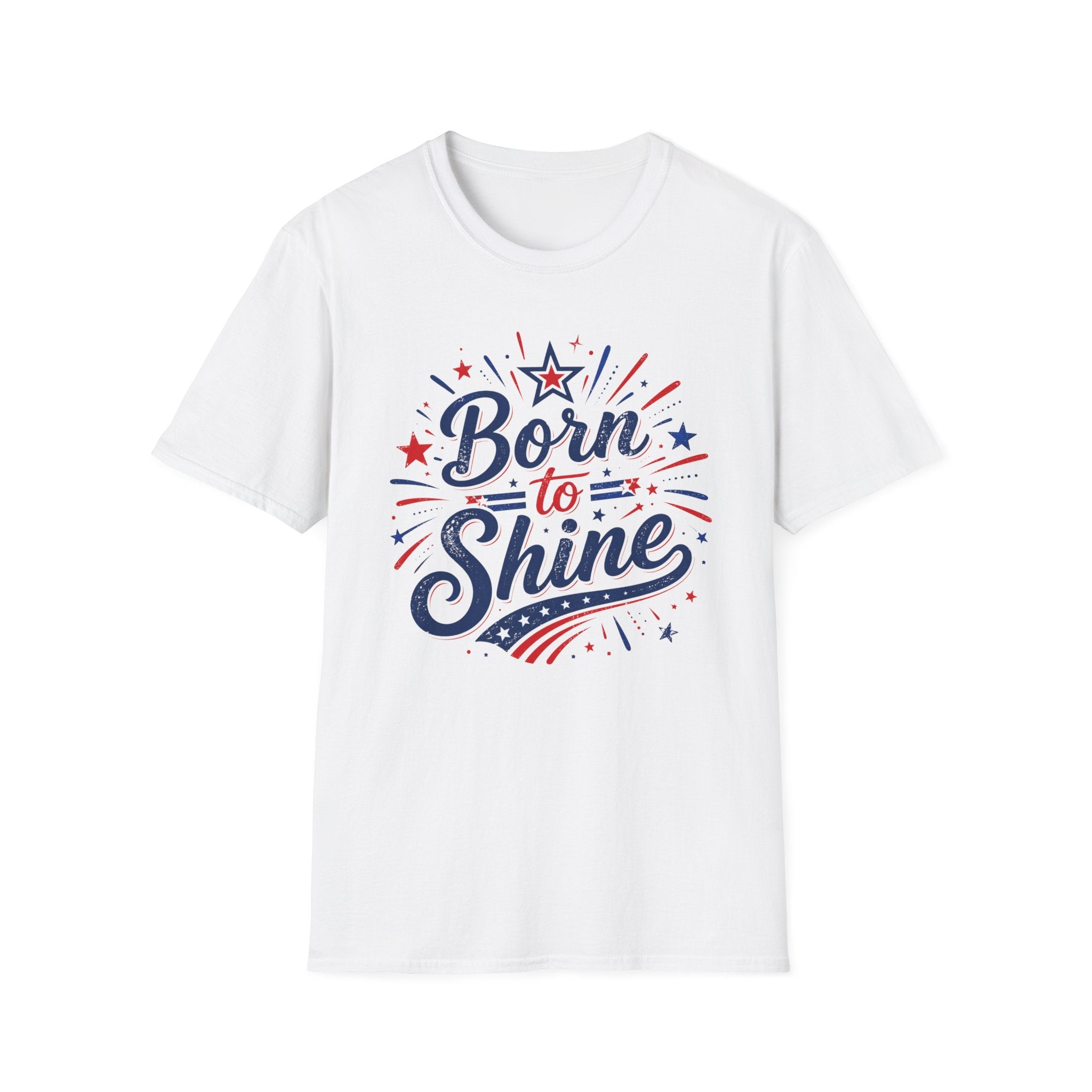Born To Shine T-Shirt | Patriotic Fireworks Graphic Tee, Fourth Of July Stars Stripes Top