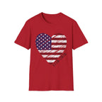 Retro American Flag Heart T-Shirt, Patriotic USA Graphic Tee, Vintage Fourth of July Shirt, Distressed Americana Apparel, Independence Day Fashion