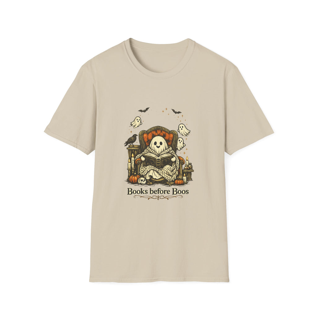 Books Before Boos T-Shirt — Cute Ghost Reading Halloween Tee