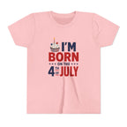 Born on the 4th of July Tee, Patriotic Birthday USA Shirt, Red White Blue Cupcake Graphic Top, Independence Day Celebration Outfit Youth Short Sleeve Tee