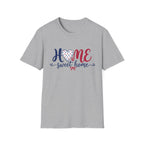 Patriotic Home Sweet Graphic Tee - 4th of July Heart Bow T-Shirt USA Flag Top Red White Blue Coquette