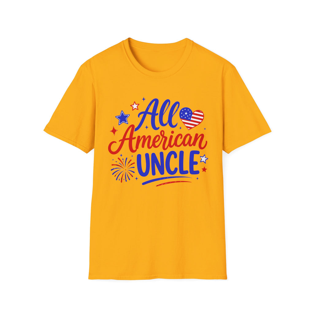 All American Uncle Tee, Patriotic USA Shirt, Red White Blue Fireworks Graphic Top, Fourth of July Celebration Outfit T-Shirt