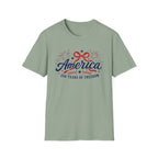 America 250 Years Of Freedom T-Shirt | Semiquincentennial Patriotic Fireworks Tee, Coquette Ribbon Bow Holiday Clothing