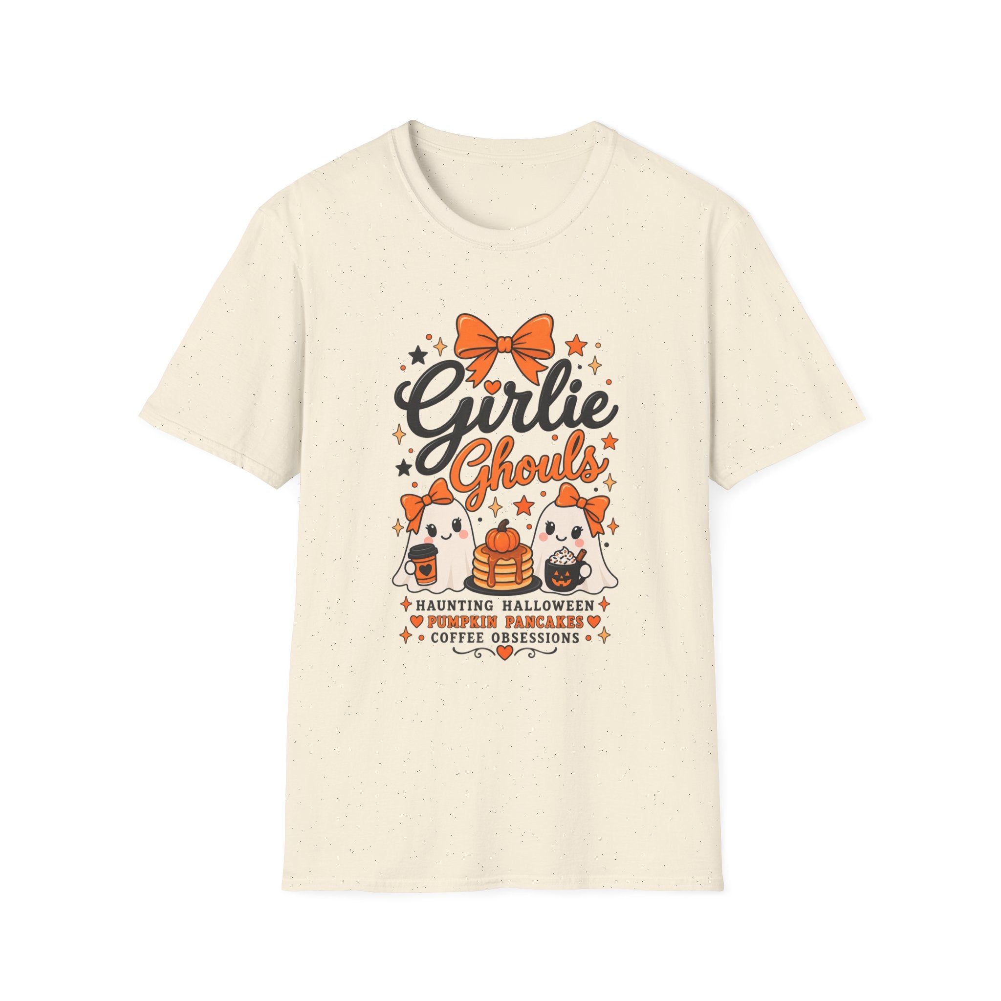 Girlie Ghouls Halloween T‑Shirt — Cute Orange Bow Spooky Graphic Tee