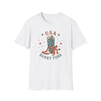 USA Honky Tonk T-Shirt, Patriotic Cowboy Boot Coquette Bow Tee, Country Western 4th of July Shirt, Star Cowgirl Boot America Gift Women, Country Patriotic Concert Tee