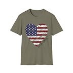 Retro American Flag Heart T-Shirt, Patriotic USA Graphic Tee, Vintage Fourth of July Shirt, Distressed Americana Apparel, Independence Day Fashion