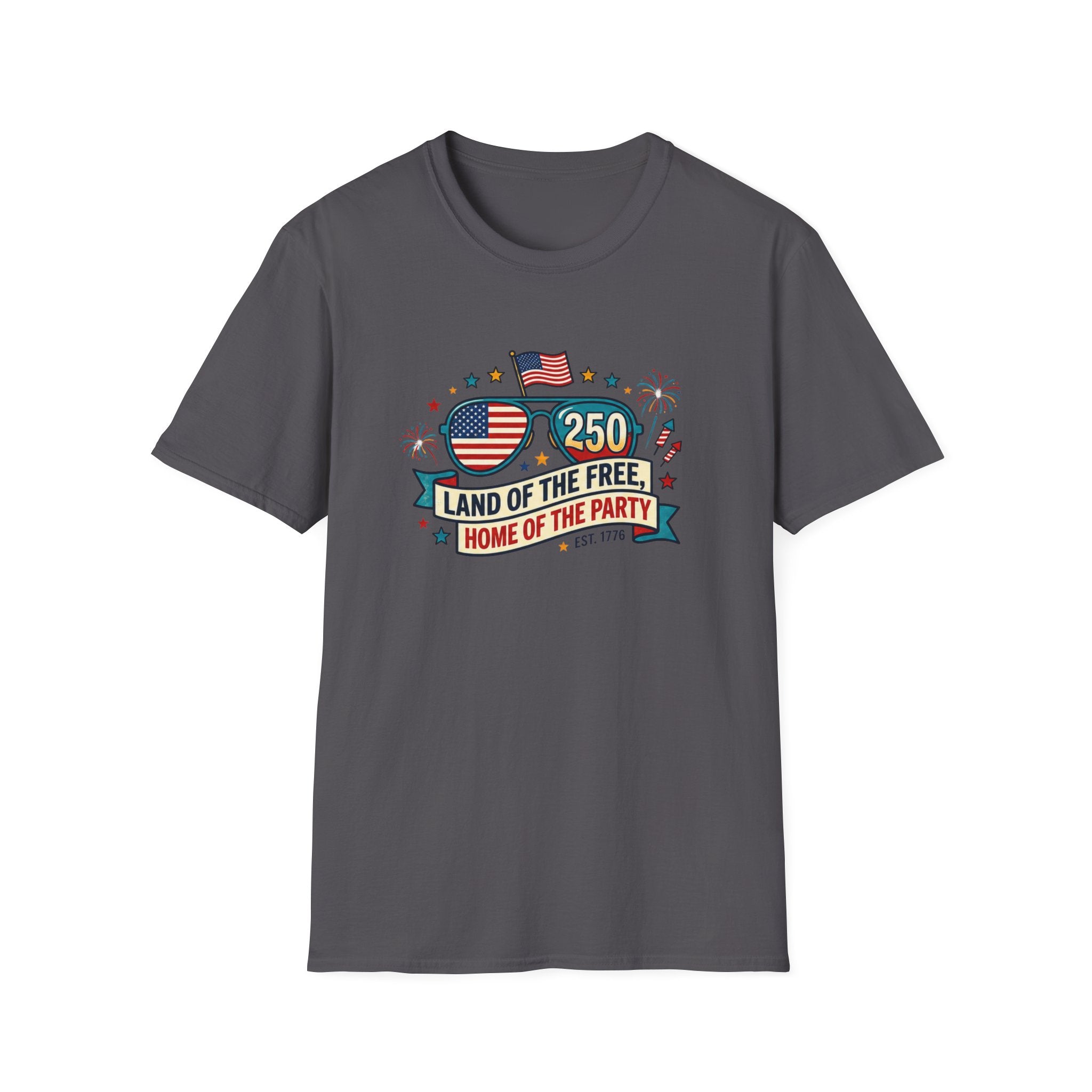 Land of the Free Home of the Party Tee, USA 250 Sunglasses Shirt, Red White Blue Celebration Graphic Top, Patriotic Fourth of July Outfit T-Shirt