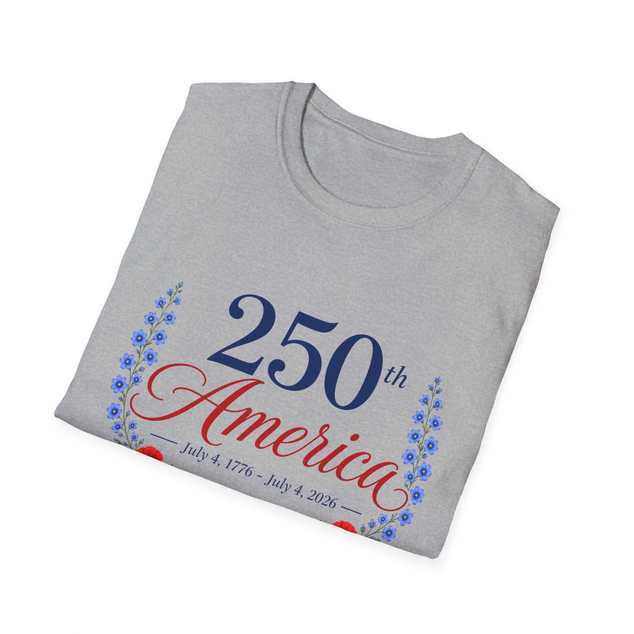 250th America Floral T-Shirt, July 4 1776 2026 Anniversary Tee, Patriotic Flower Shirt, America 250th Birthday Gift, Cottagecore 4th of July Tee