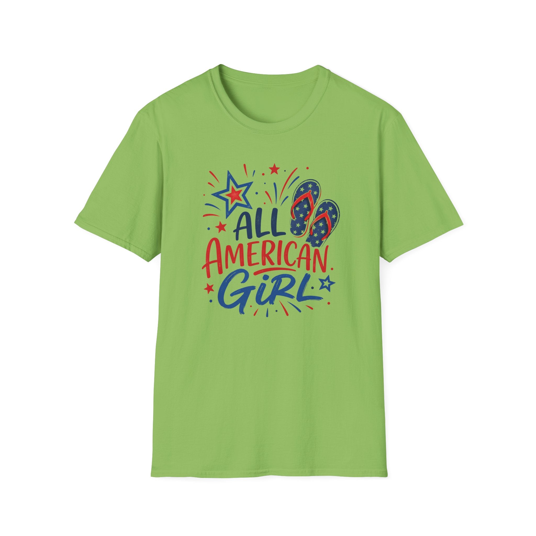 Patriotic All American Girl Graphic Tee - 4th of July Flip Flops Summer T-Shirt