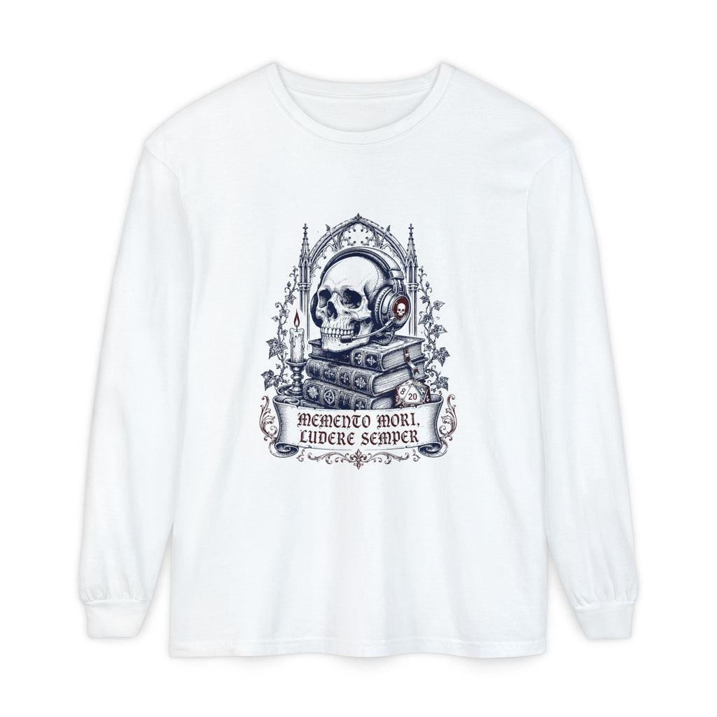 Gothic Skull 'Memento Mori' Bookstack Design - Long Sleeve T-Shirt
