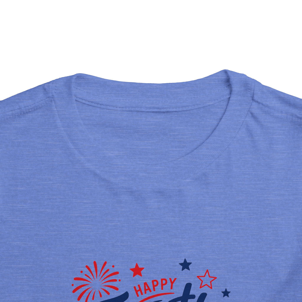 Happy Fourth of July Patriotic T-Shirt, Americana Fireworks Graphic Tee, Retro Independence Day Shirt, Summer Celebration Apparel, Red White Blue Outfit Toddler Short Sleeve Tee