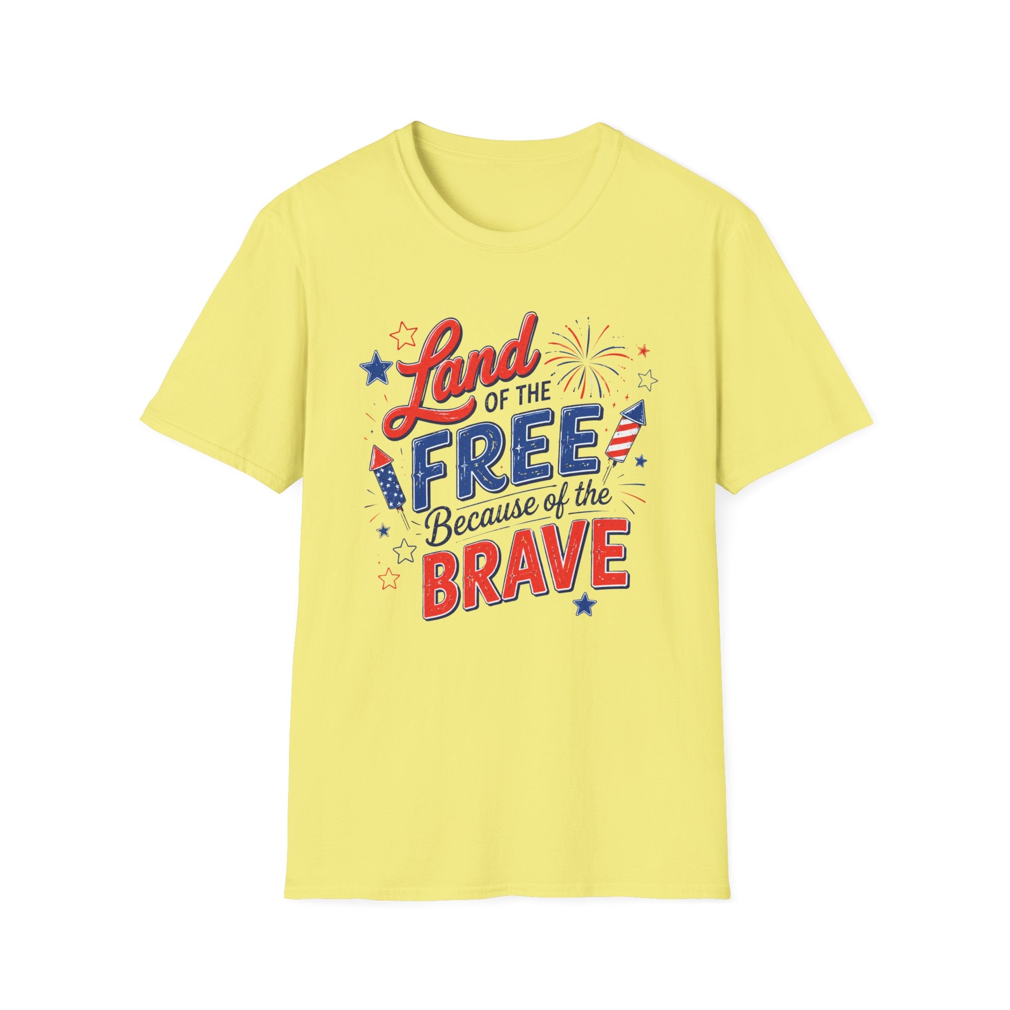 Land of the Free Tee, Because of the Brave Shirt, Patriotic USA Graphic Top, Red White Blue Freedom Outfit T-Shirt