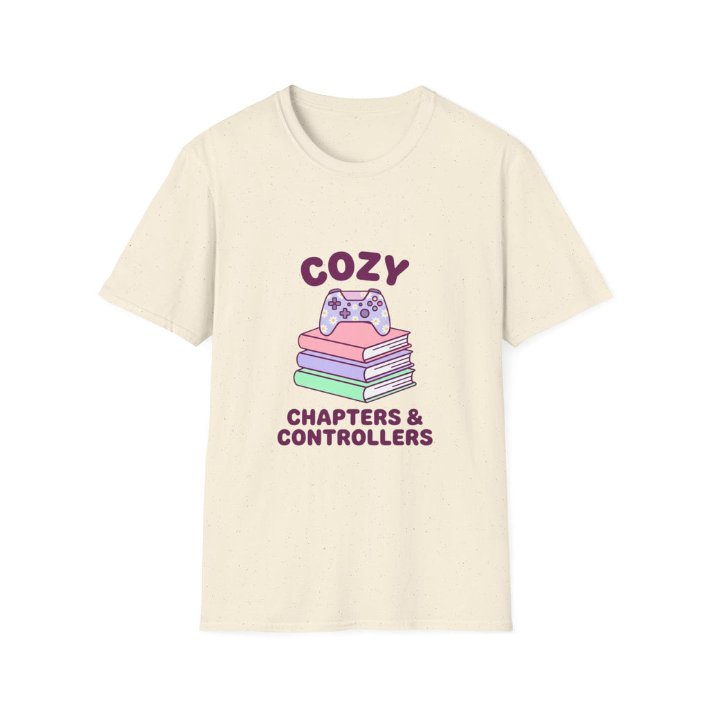 Cozy Chapters & Controllers T-Shirt — Gamer & Booklover Graphic Tee