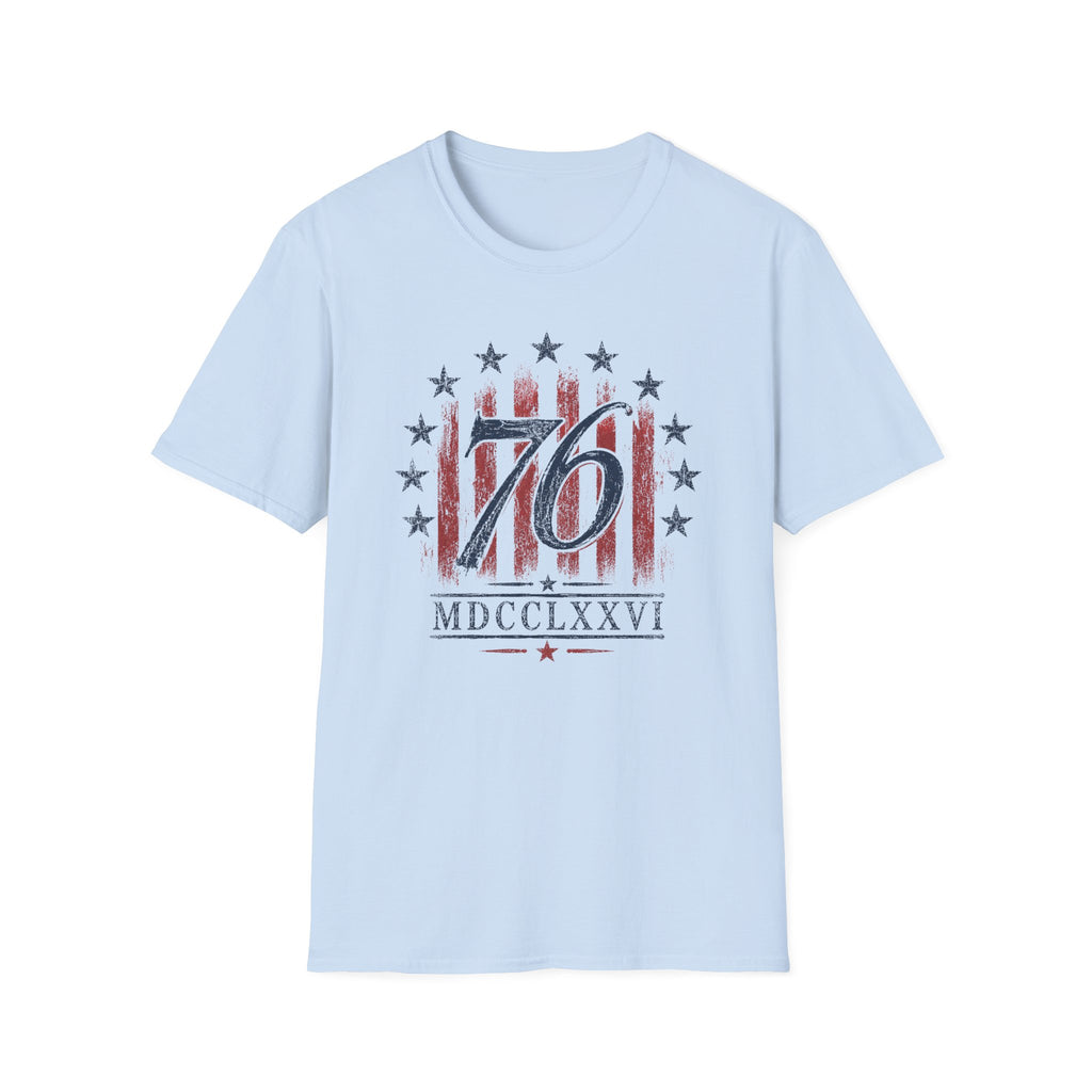 Vintage Style 76 Patriotic Shirt 4th of July Distressed American Flag Graphic Tee Fourth July Roman Numeral MDCCLXXVI Top USA Independence Day