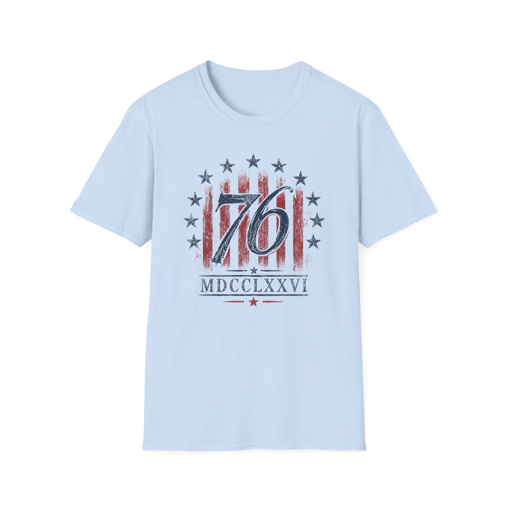 Vintage Style 76 Patriotic Shirt 4th of July Distressed American Flag Graphic Tee Fourth July Roman Numeral MDCCLXXVI Top USA Independence Day