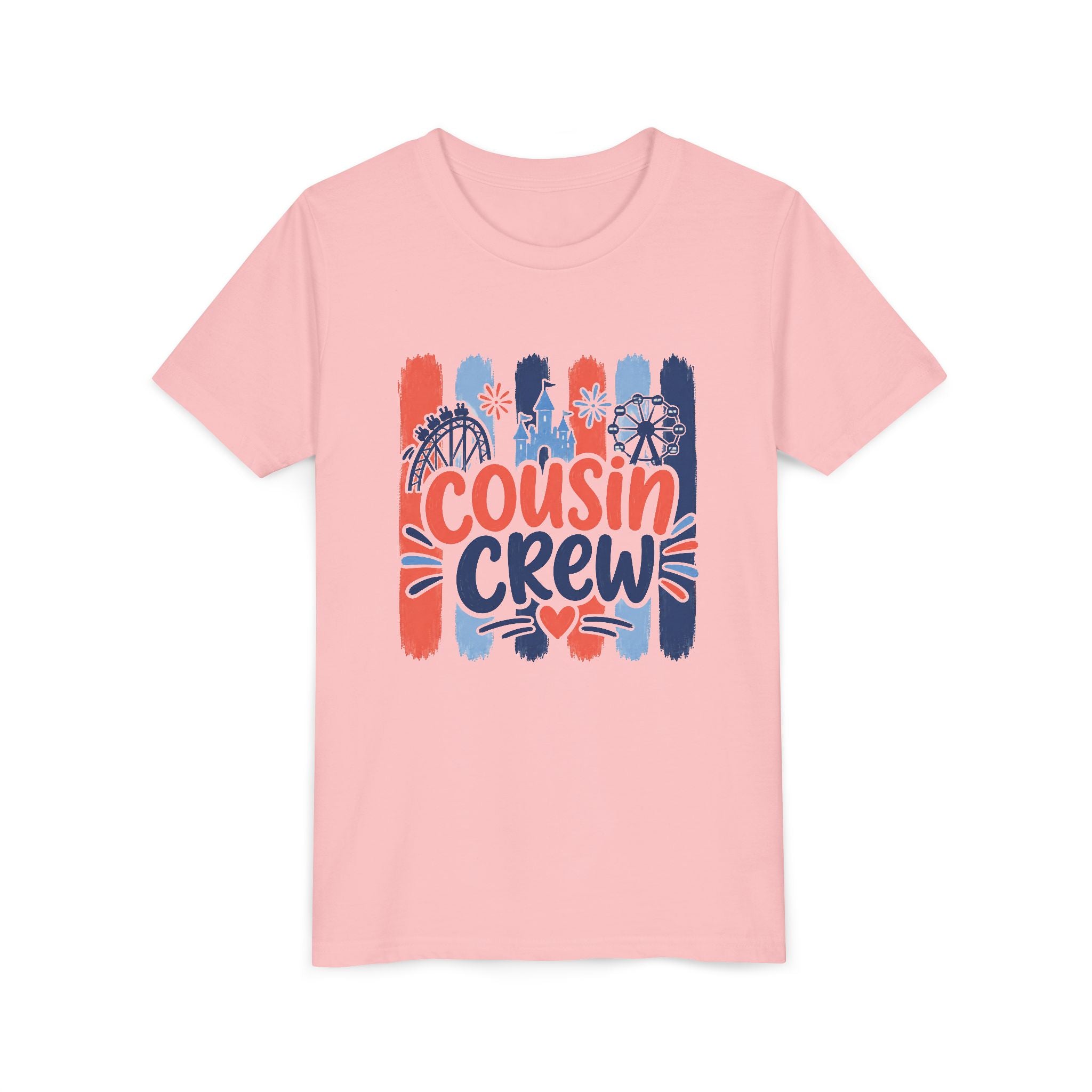 Cousin Crew Patriotic Tee, Red White Blue Brushstroke Shirt, Fun USA Family Graphic Top, Fourth of July Celebration Outfit Youth Short Sleeve Tee