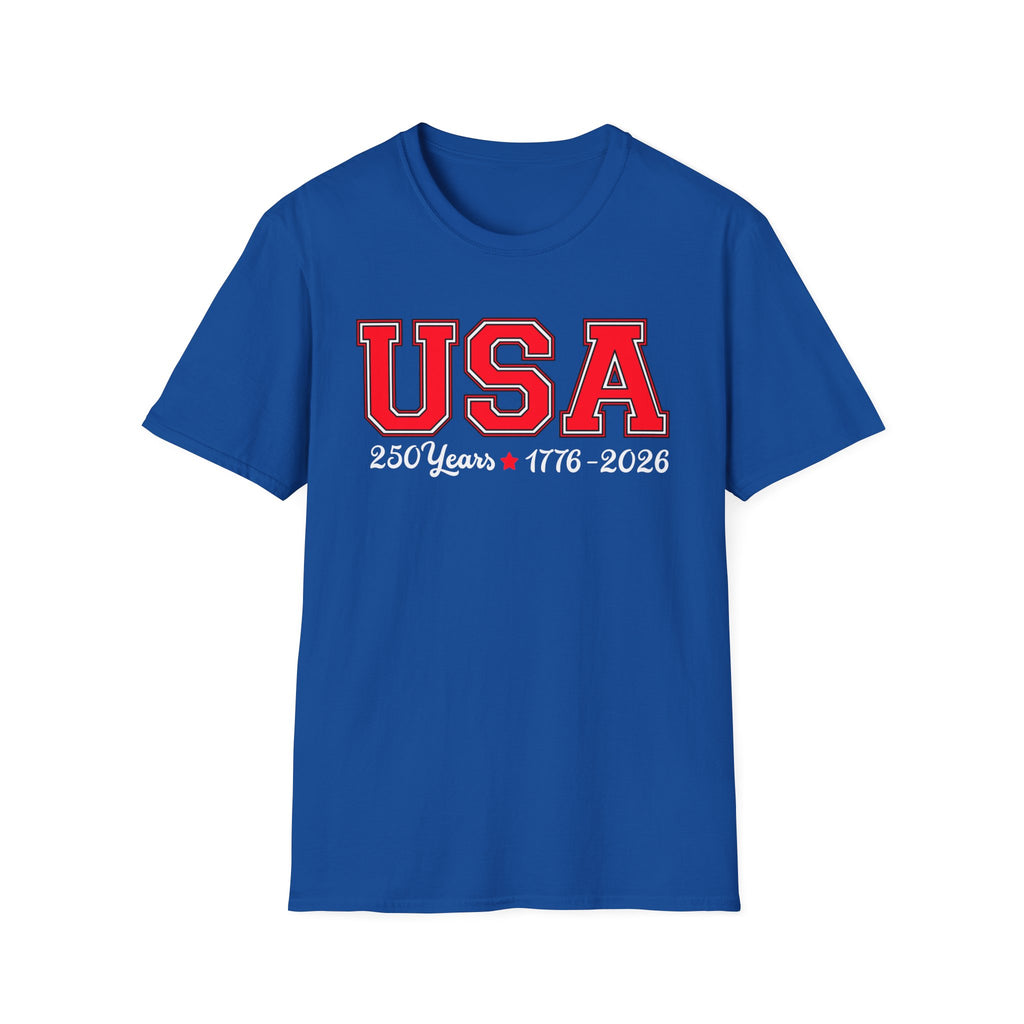 USA 250 Years Shirt 1776 2026, America 250th Anniversary T-Shirt, Varsity Style Patriotic Tee, Fourth of July Gift, Classic USA Bold Letter Shirt