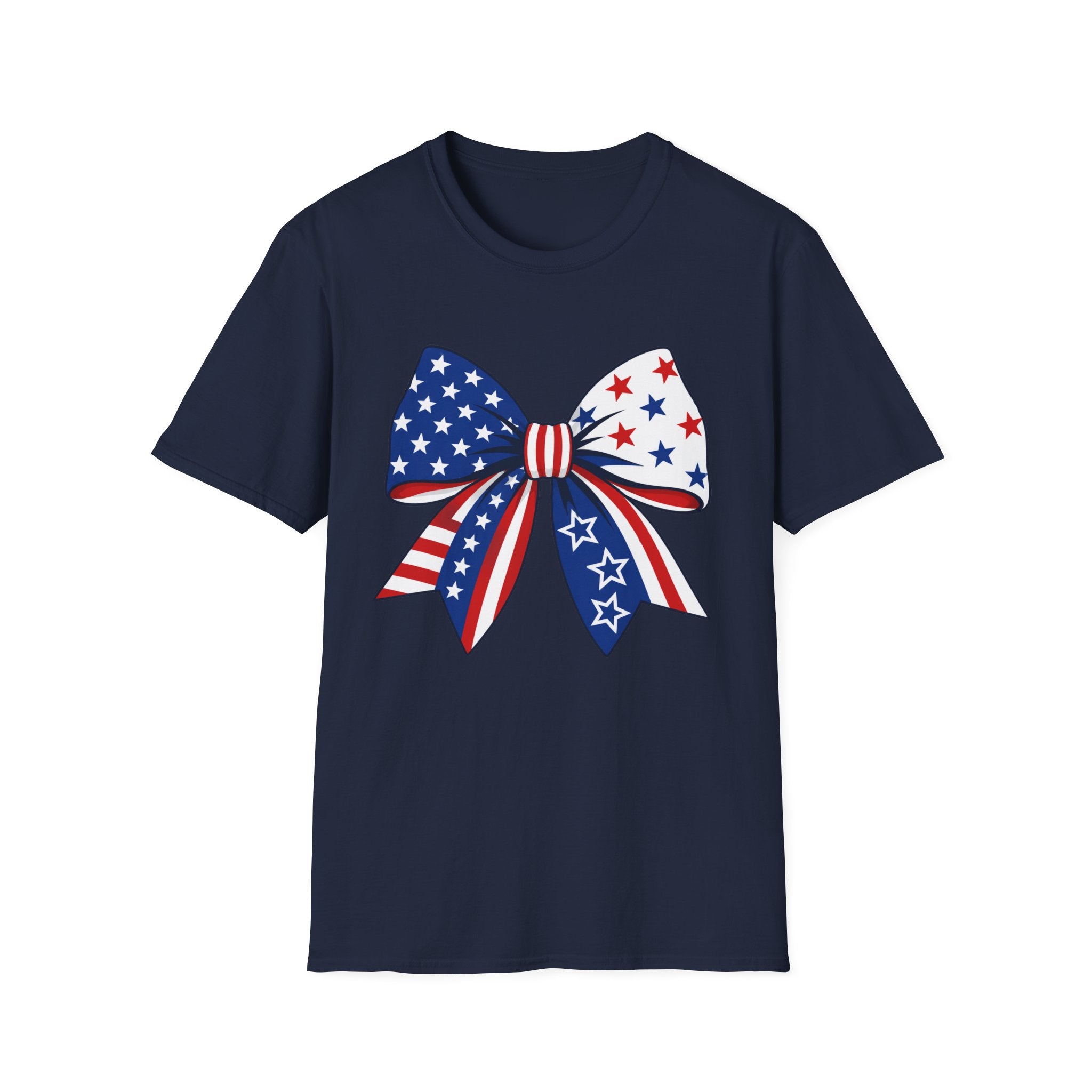 Oversized American Flag Bow T-Shirt, Cheer Bow Stars Stripes Patriotic Tee, Big Coquette 4th of July Bow Shirt, Bold Graphic USA Bow Gift Women Girls Independence Day